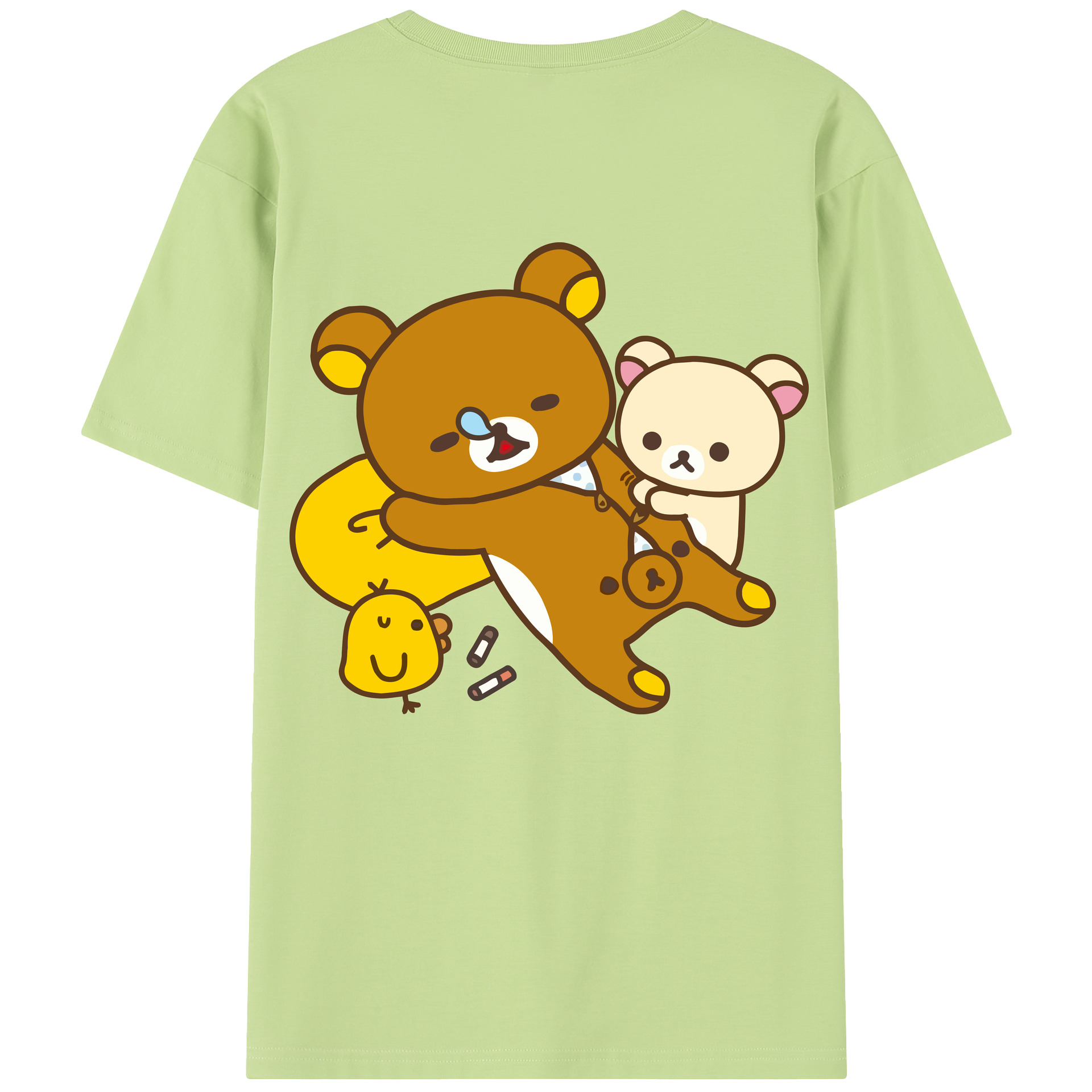 （画像用） リラックマ リラックマ キイロイトリ Rilakkuma Korilakkuma Kiiroitori 綿100％半袖Tシャツ（背面プリント）